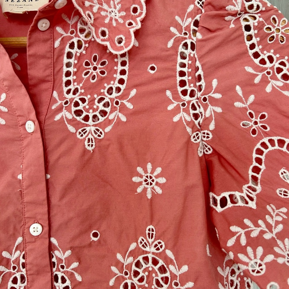 🩷 Sézane Elvira Ecru Pink Scalloped Blouse - Picture 6 of 9